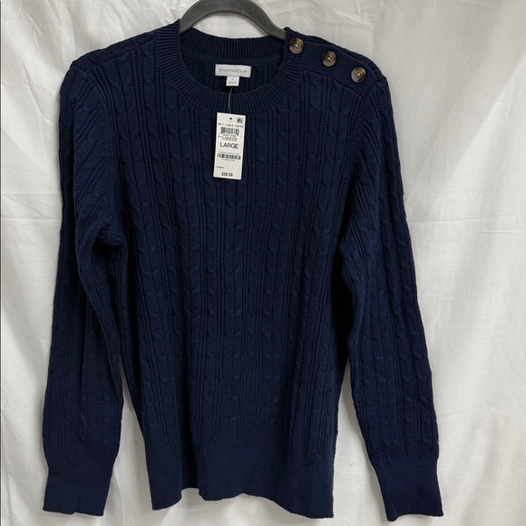 Charter Club Women’s Button-Shoulder Long Sleeve Knit Navy Sweater. R13B - Picture 2 of 7